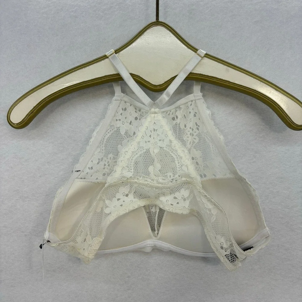 Fredericks of Hollywood Bra 32D Ivory Lace High Neck Push Up Laura Desiree